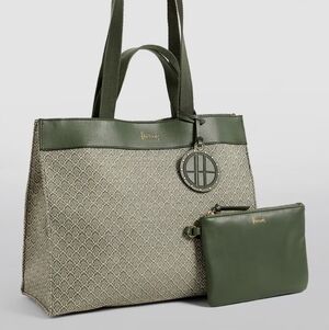 Harrods Green and Cream Tote with Pouch